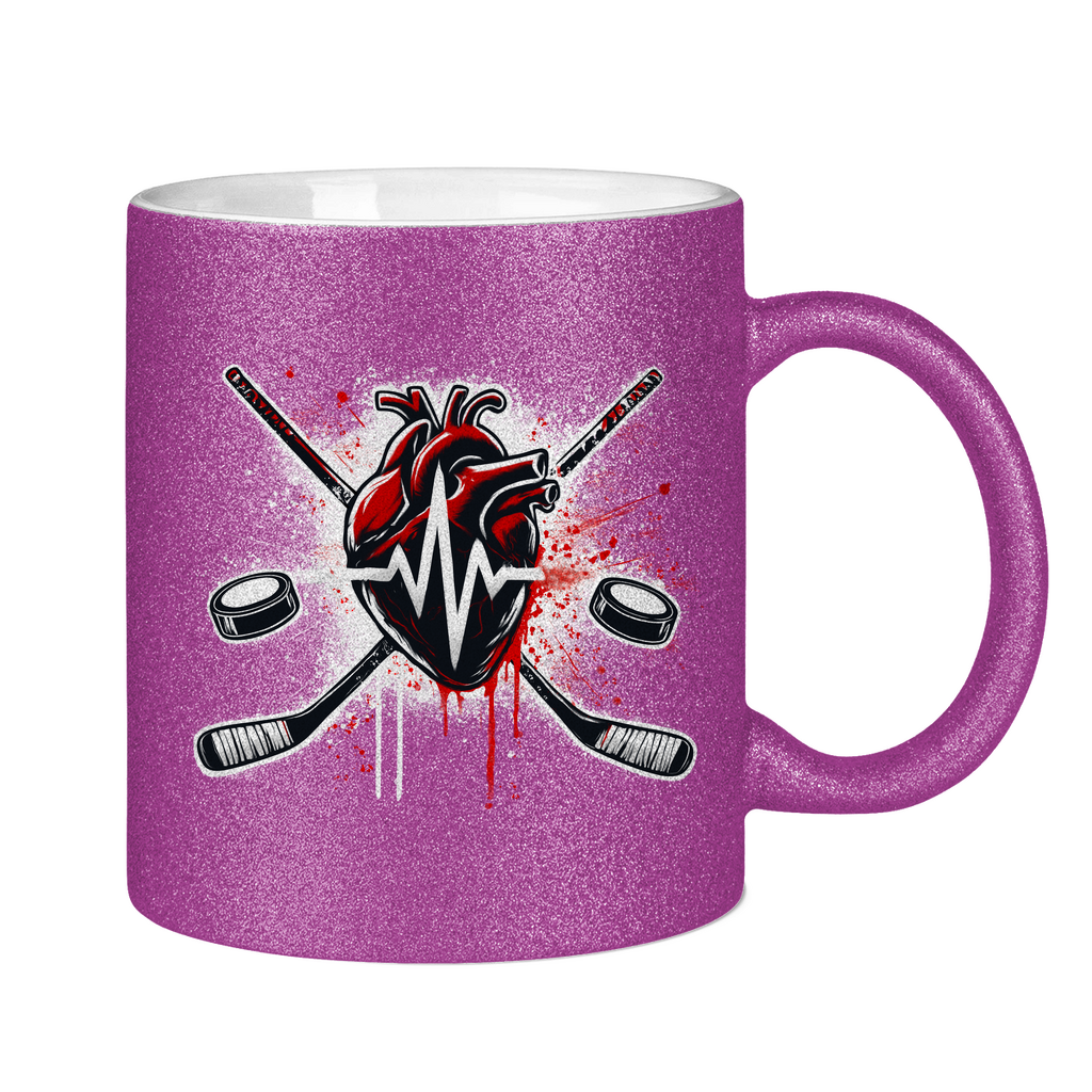 Glitzertasse HOCKEY HEARTBEAT