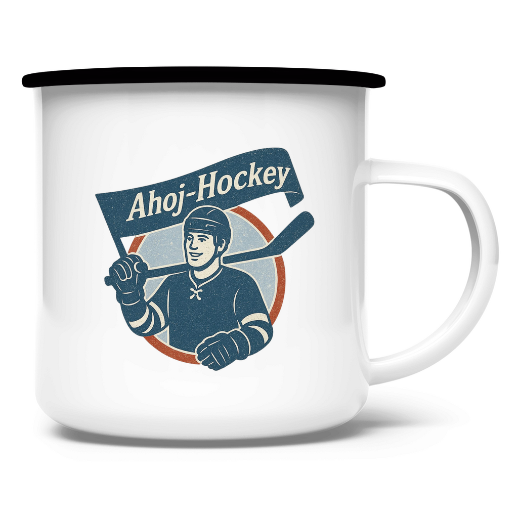 Emaille Tasse AHOJ-HOCKEY VINTAGE