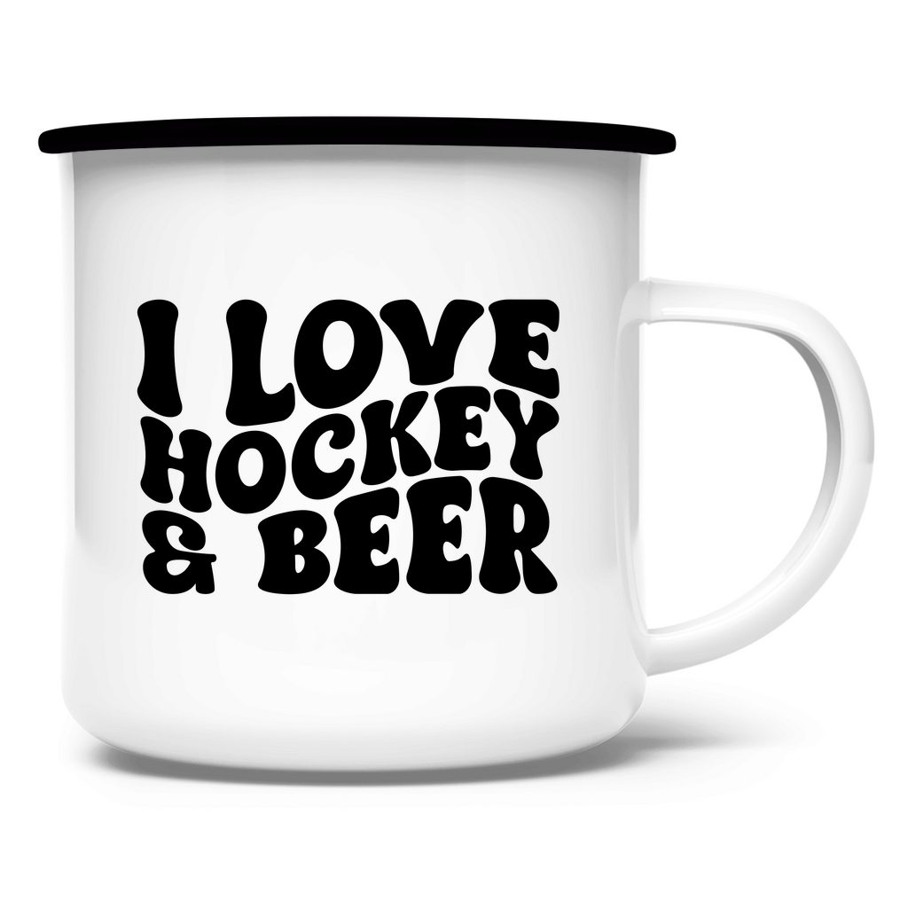 Emaille Tasse I LOVE HOCKEY & BEER