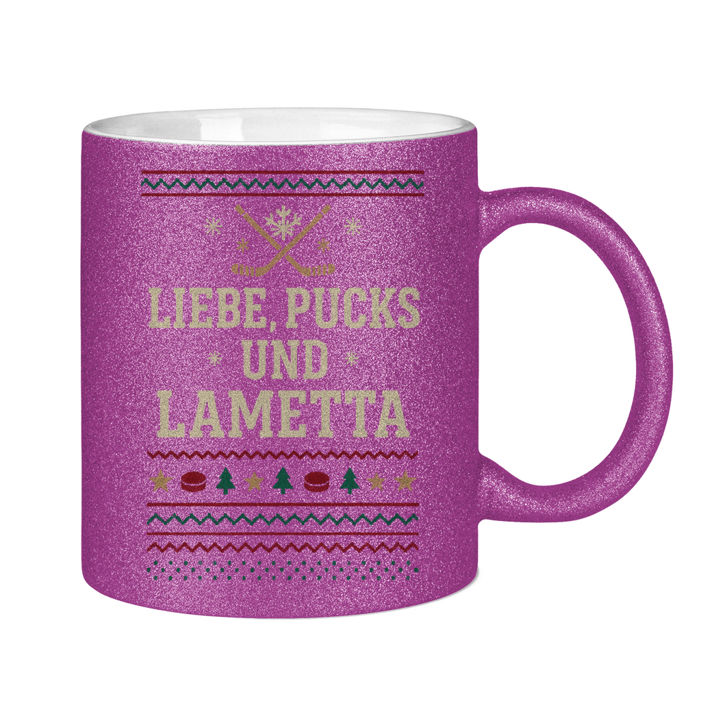 Glitzertasse UGLY CHRISTMAS LIEBE, PUCKS UND LAMETTA