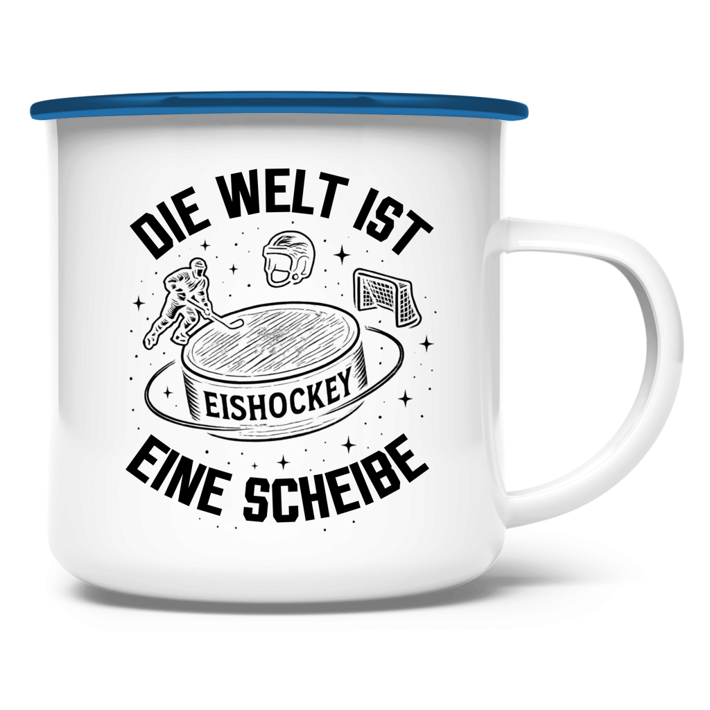 Emaille Tasse DIE WELT IST EINE SCHEIBE