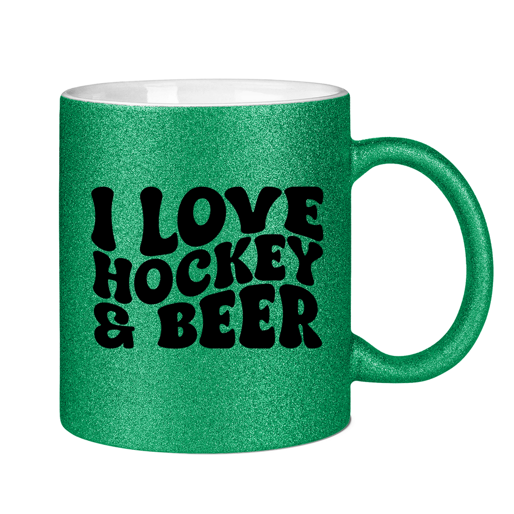 Glitzertasse I LOVE HOCKEY & BEER