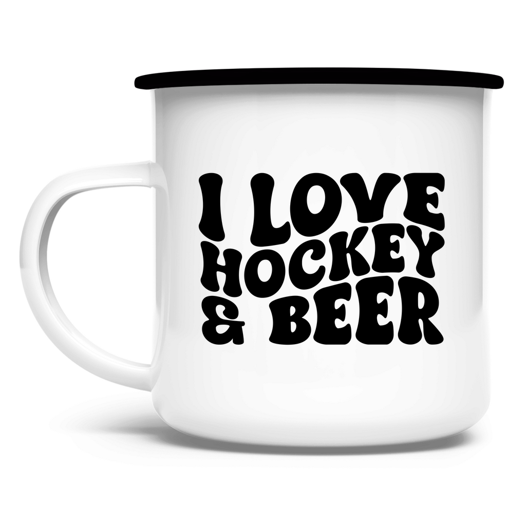 Emaille Tasse  I LOVE HOCKEY & BEER