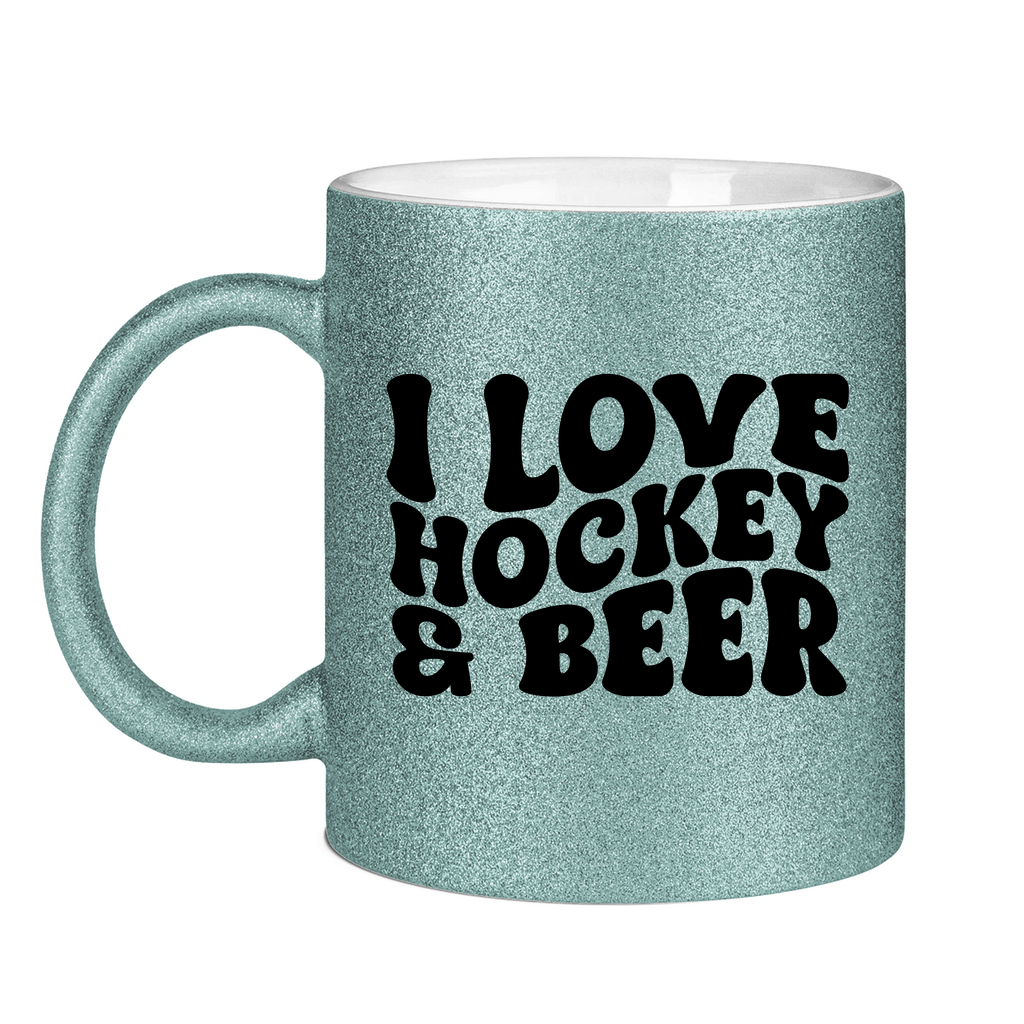 Glitzertasse I LOVE HOCKEY & BEER