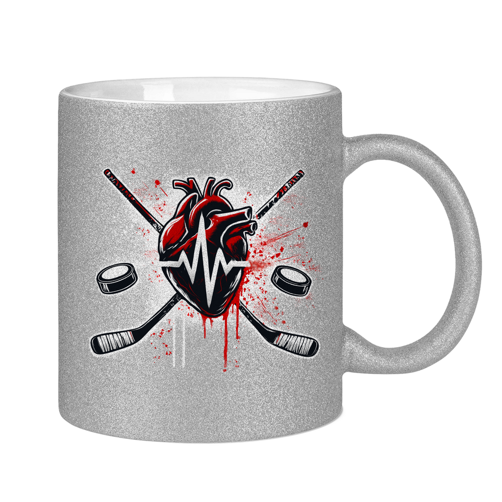 Glitzertasse HOCKEY HEARTBEAT