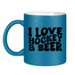 Glitzertasse I LOVE HOCKEY & BEER