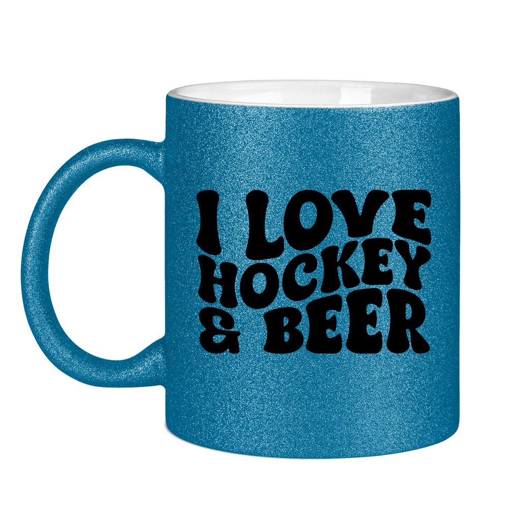 Glitzertasse I LOVE HOCKEY & BEER