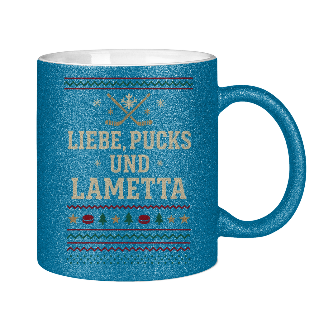 Glitzertasse UGLY CHRISTMAS LIEBE, PUCKS UND LAMETTA