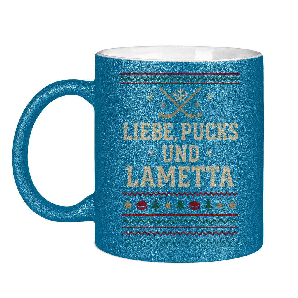 Glitzertasse UGLY CHRISTMAS LIEBE, PUCKS UND LAMETTA