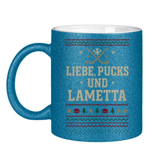 Glitzertasse UGLY CHRISTMAS LIEBE, PUCKS UND LAMETTA