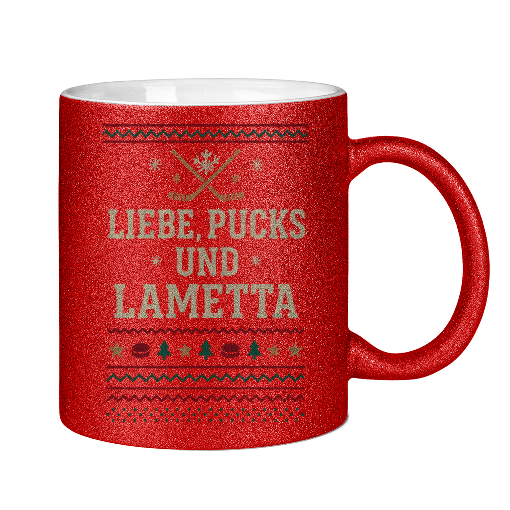Glitzertasse UGLY CHRISTMAS LIEBE, PUCKS UND LAMETTA