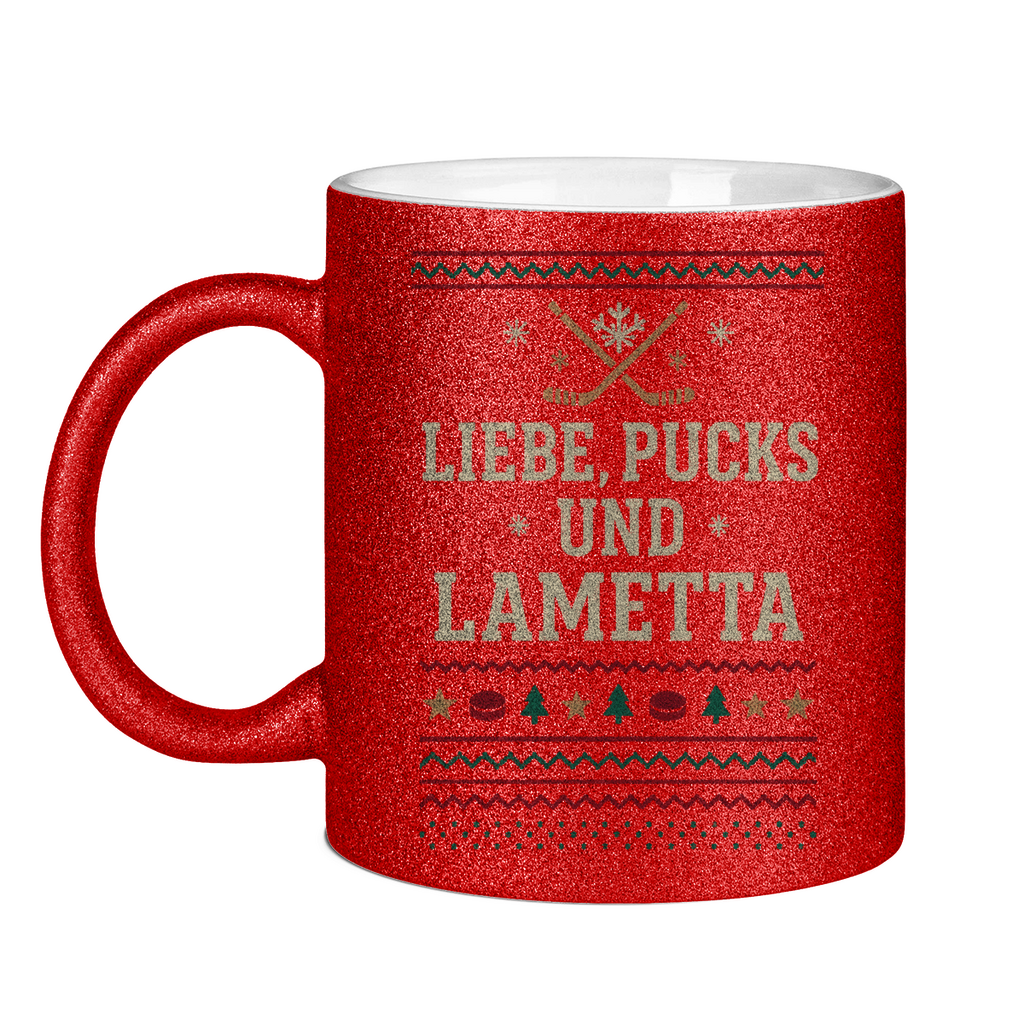 Glitzertasse UGLY CHRISTMAS LIEBE, PUCKS UND LAMETTA