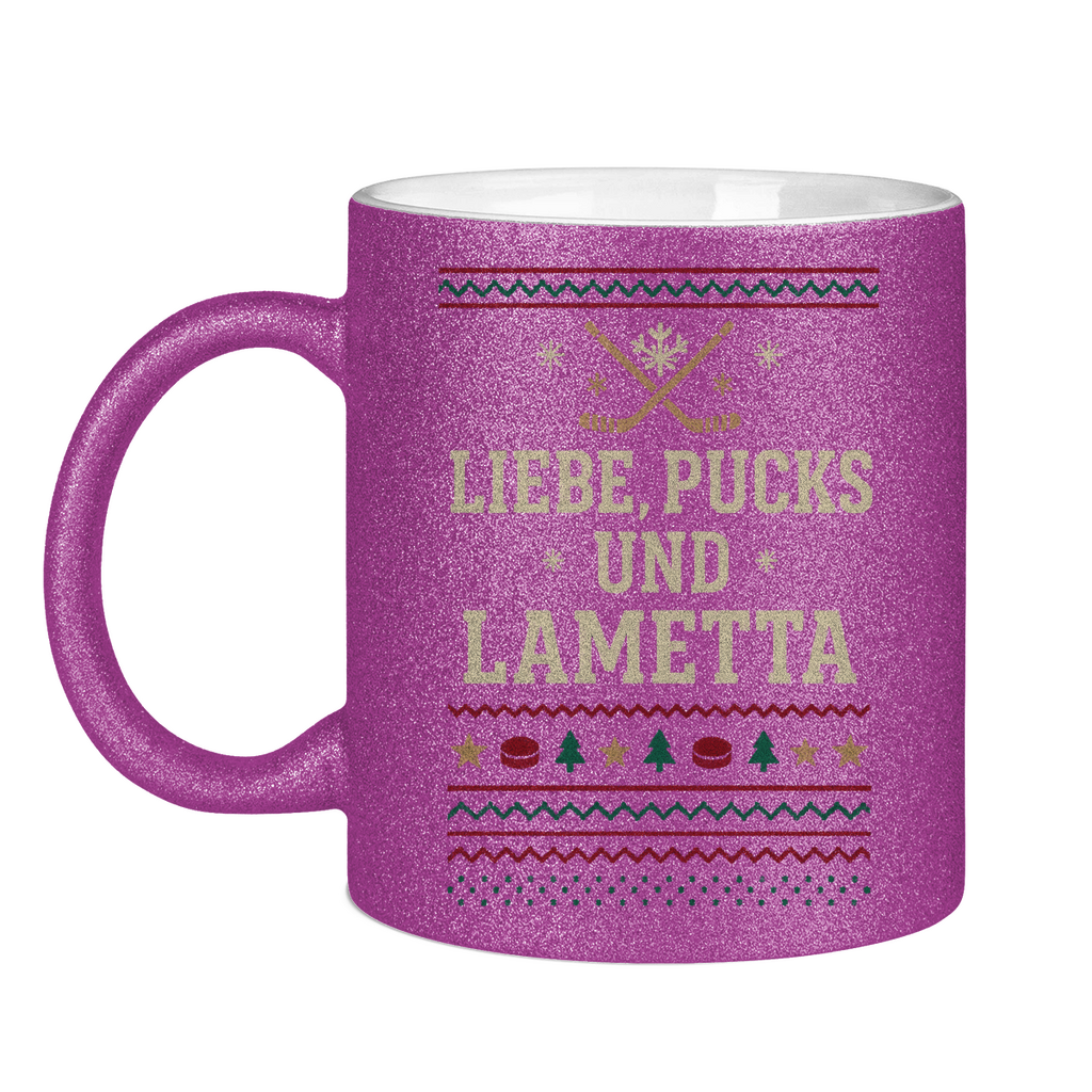 Glitzertasse UGLY CHRISTMAS LIEBE, PUCKS UND LAMETTA