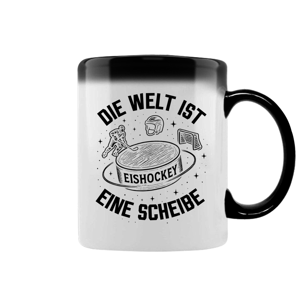 Zaubertasse DIE WELT IST EINE SCHEIBE