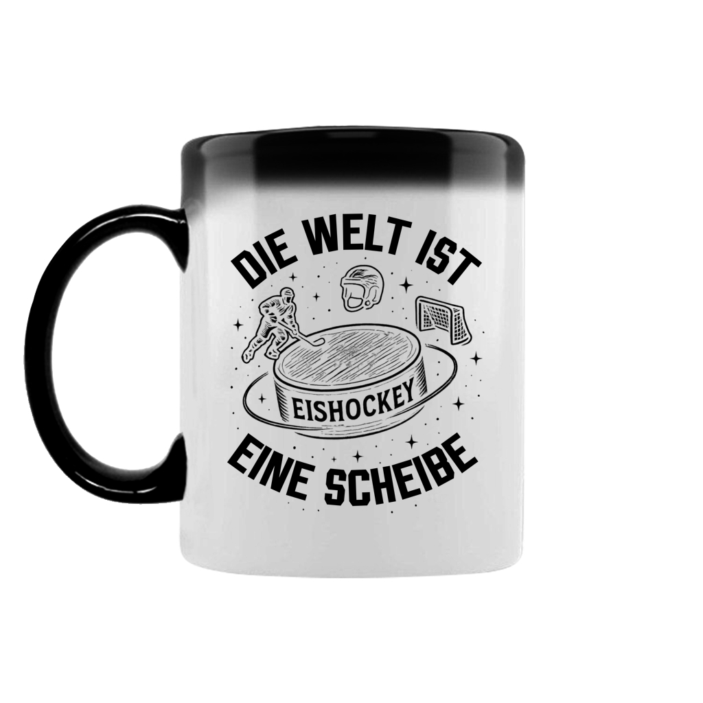 Zaubertasse DIE WELT IST EINE SCHEIBE