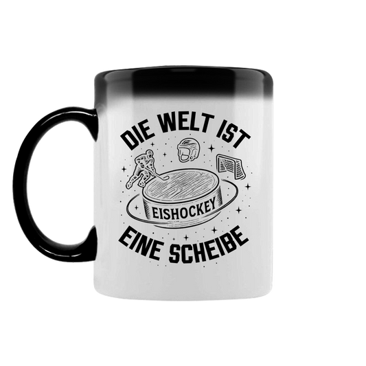 Zaubertasse DIE WELT IST EINE SCHEIBE