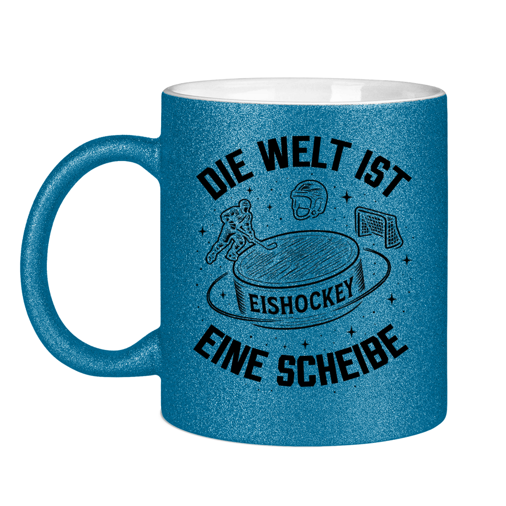 Glitzertasse DIE WELT IST EINE SCHEIBE