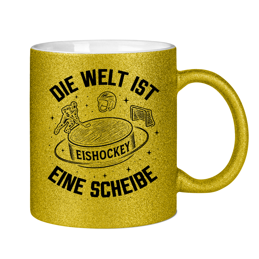 Glitzertasse DIE WELT IST EINE SCHEIBE