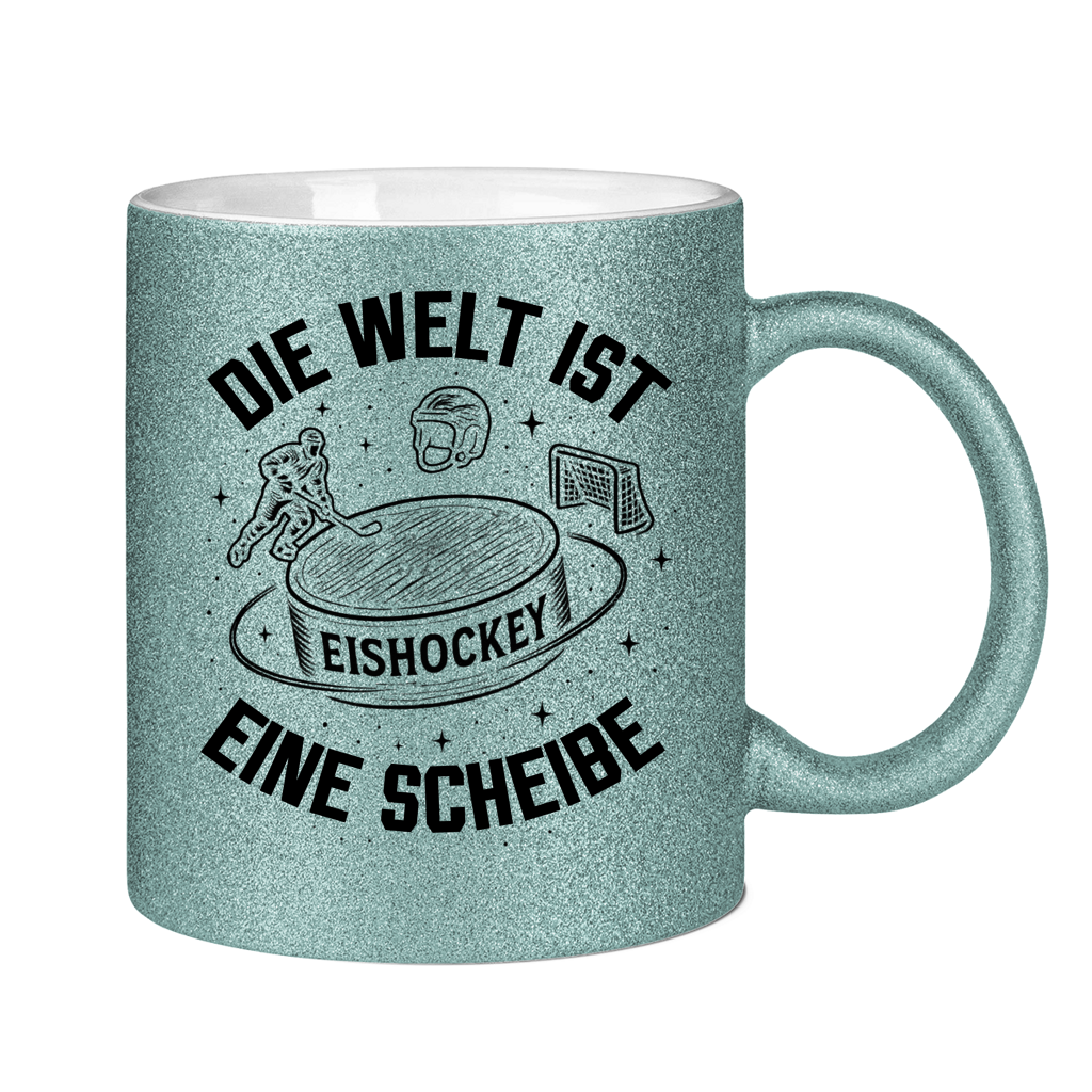 Glitzertasse DIE WELT IST EINE SCHEIBE