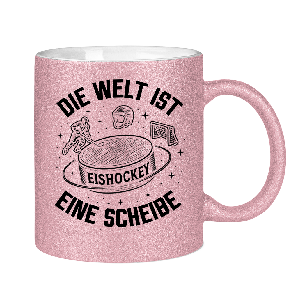 Glitzertasse DIE WELT IST EINE SCHEIBE
