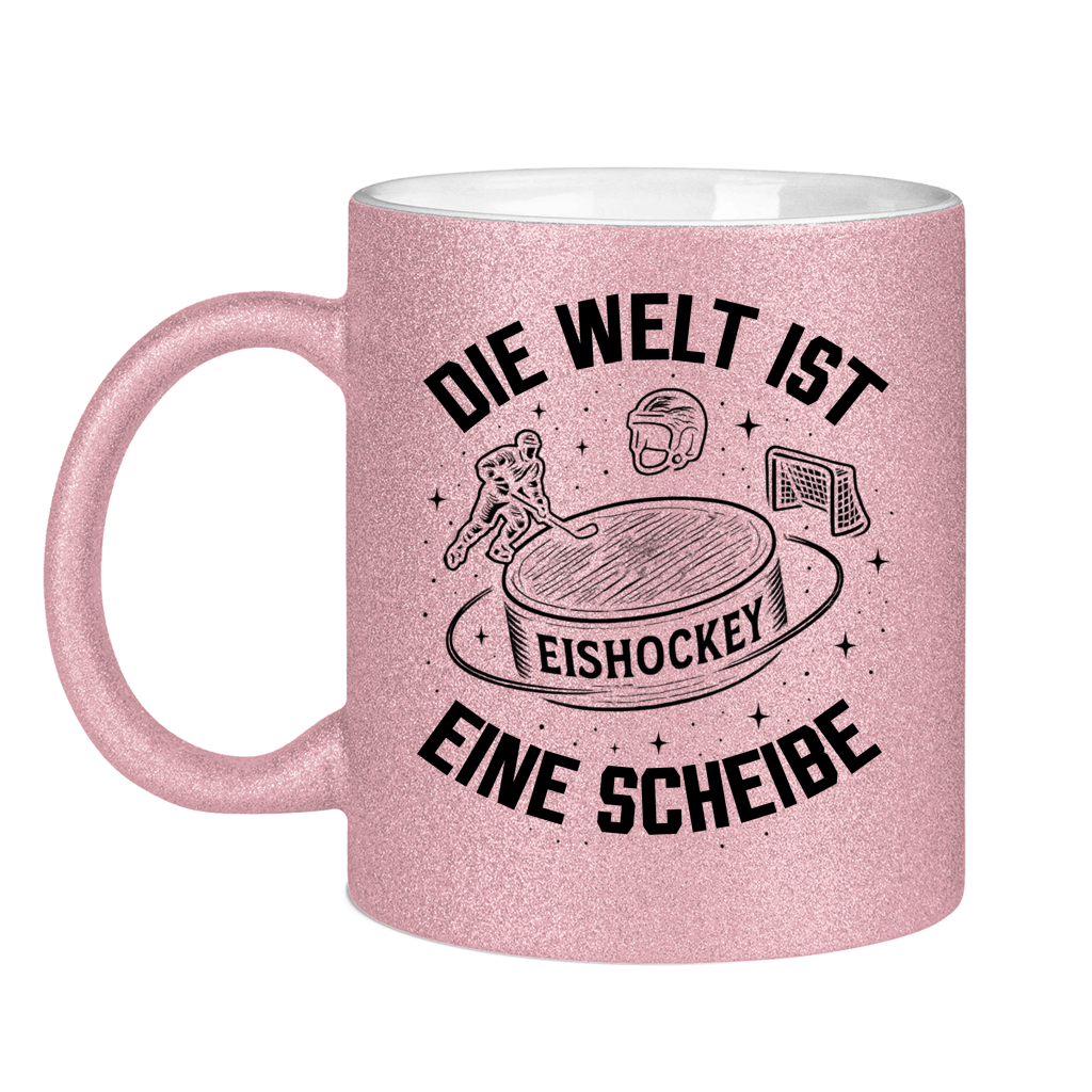 Glitzertasse DIE WELT IST EINE SCHEIBE