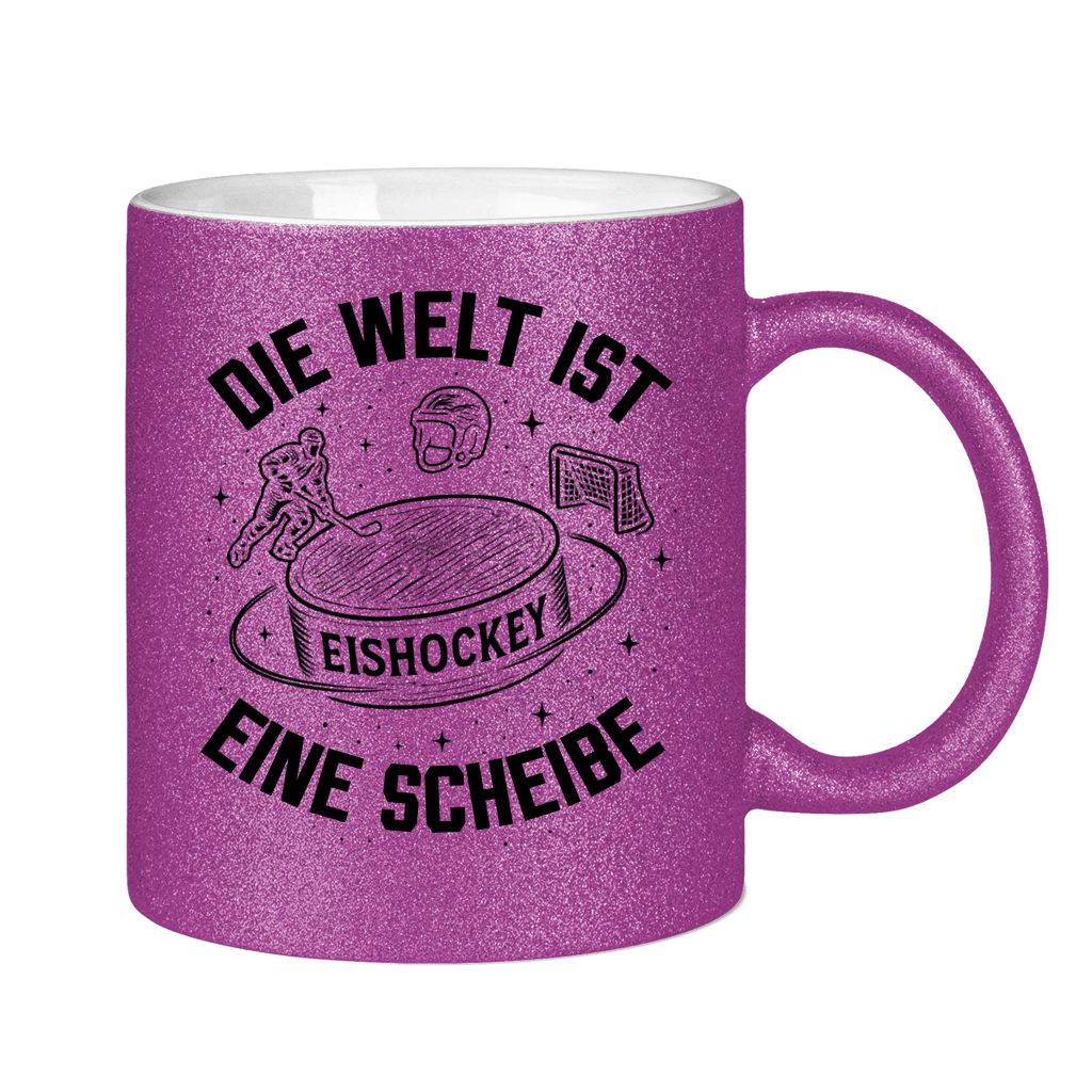 Glitzertasse DIE WELT IST EINE SCHEIBE