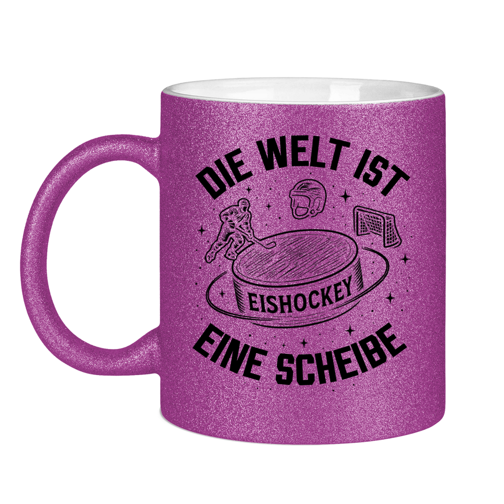 Glitzertasse DIE WELT IST EINE SCHEIBE