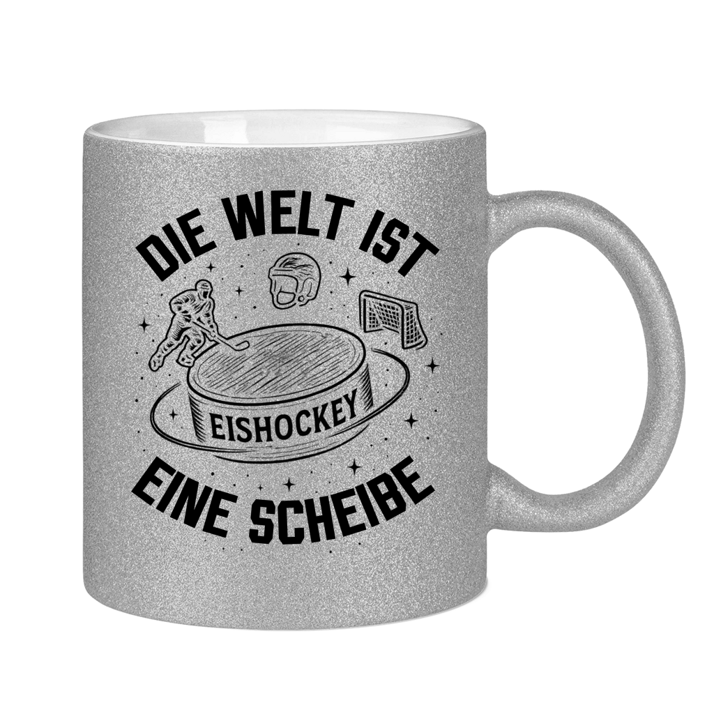 Glitzertasse DIE WELT IST EINE SCHEIBE