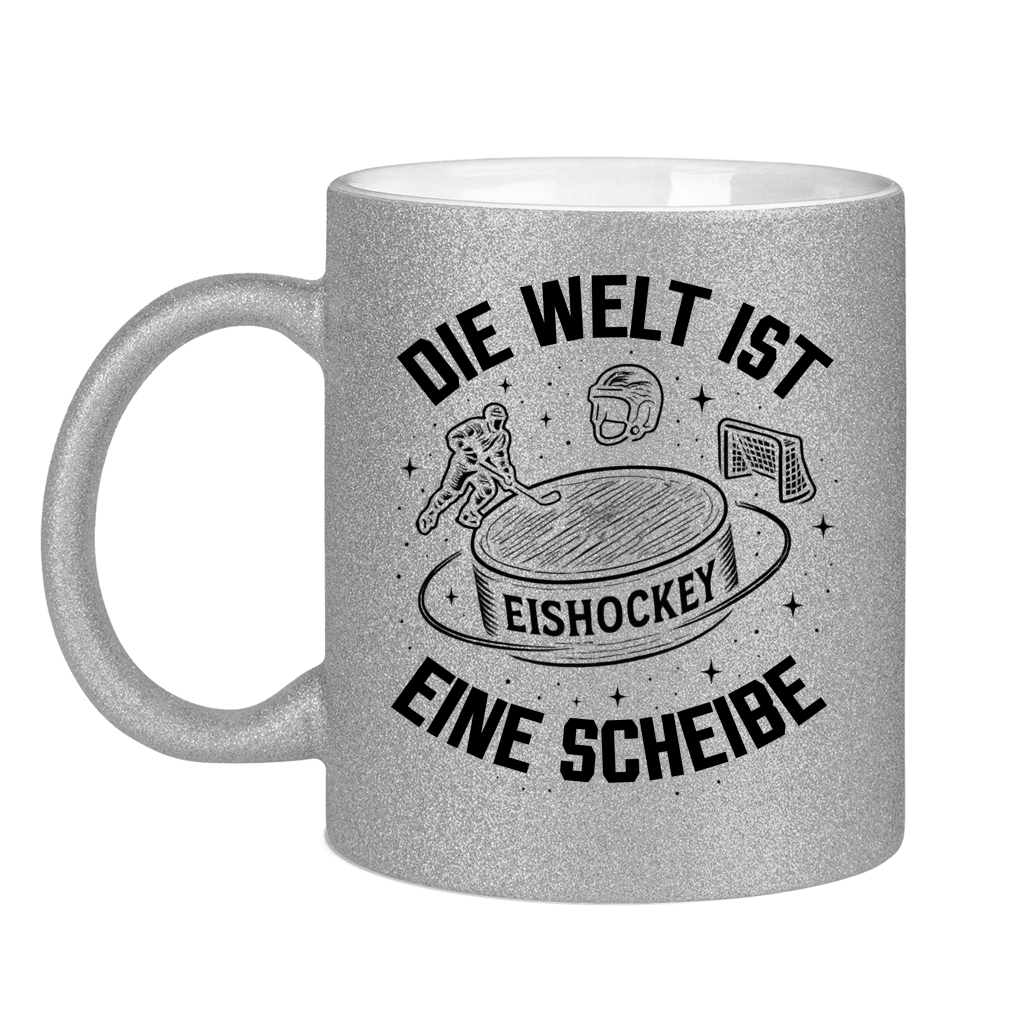 Glitzertasse DIE WELT IST EINE SCHEIBE