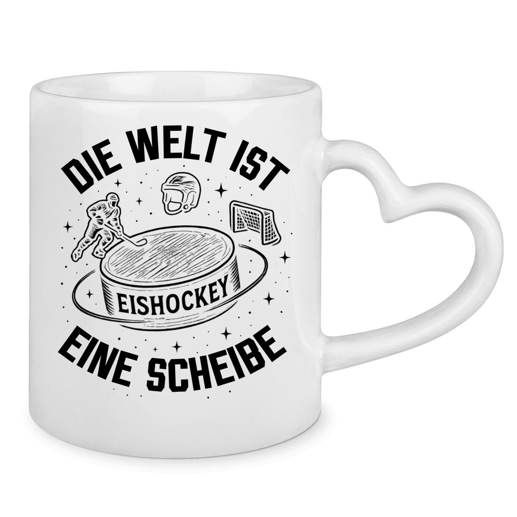 Tasse mit Herzhenkel DIE WELT IST EINE SCHEIBE
