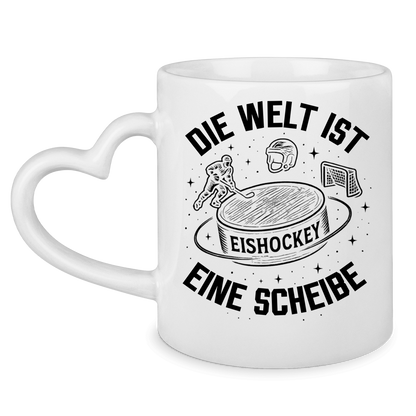 Tasse mit Herzhenkel DIE WELT IST EINE SCHEIBE