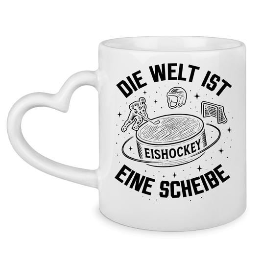 Tasse mit Herzhenkel DIE WELT IST EINE SCHEIBE