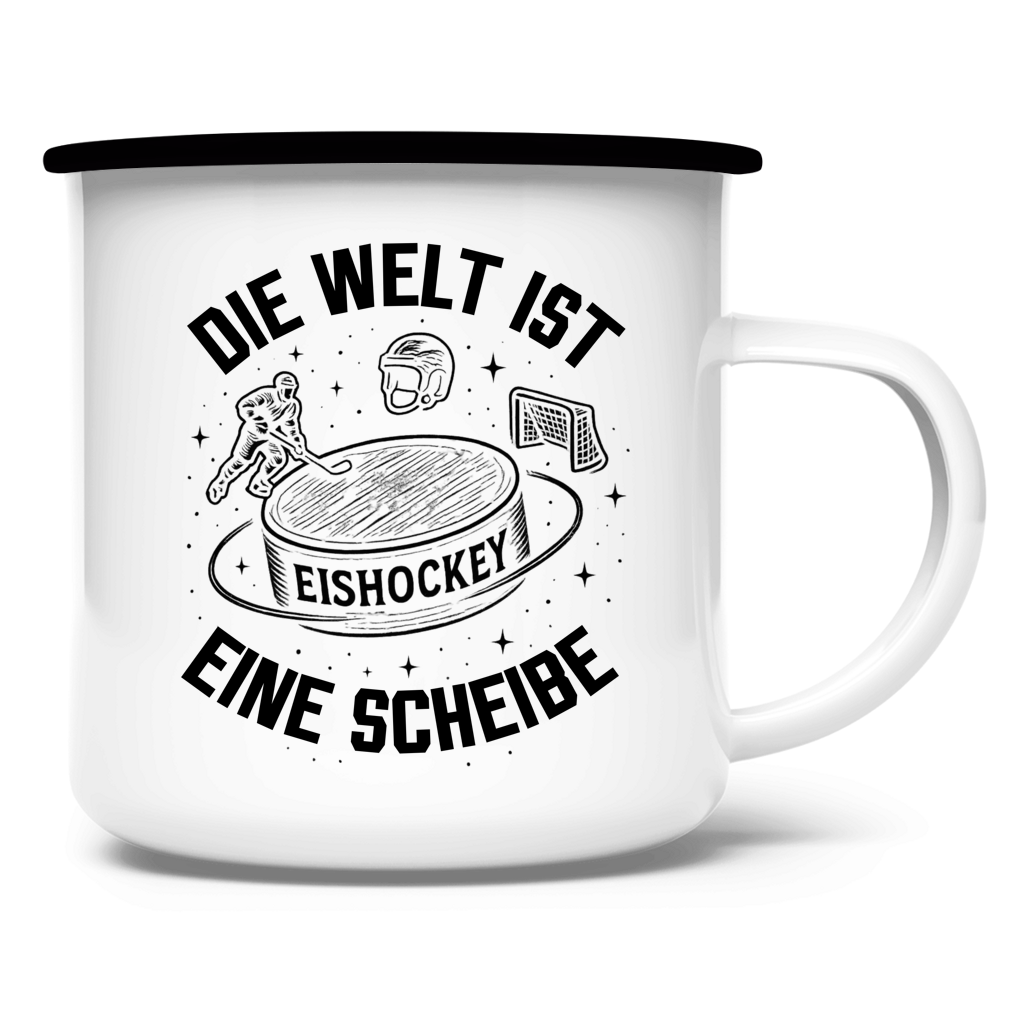 Emaille Tasse DIE WELT IST EINE SCHEIBE