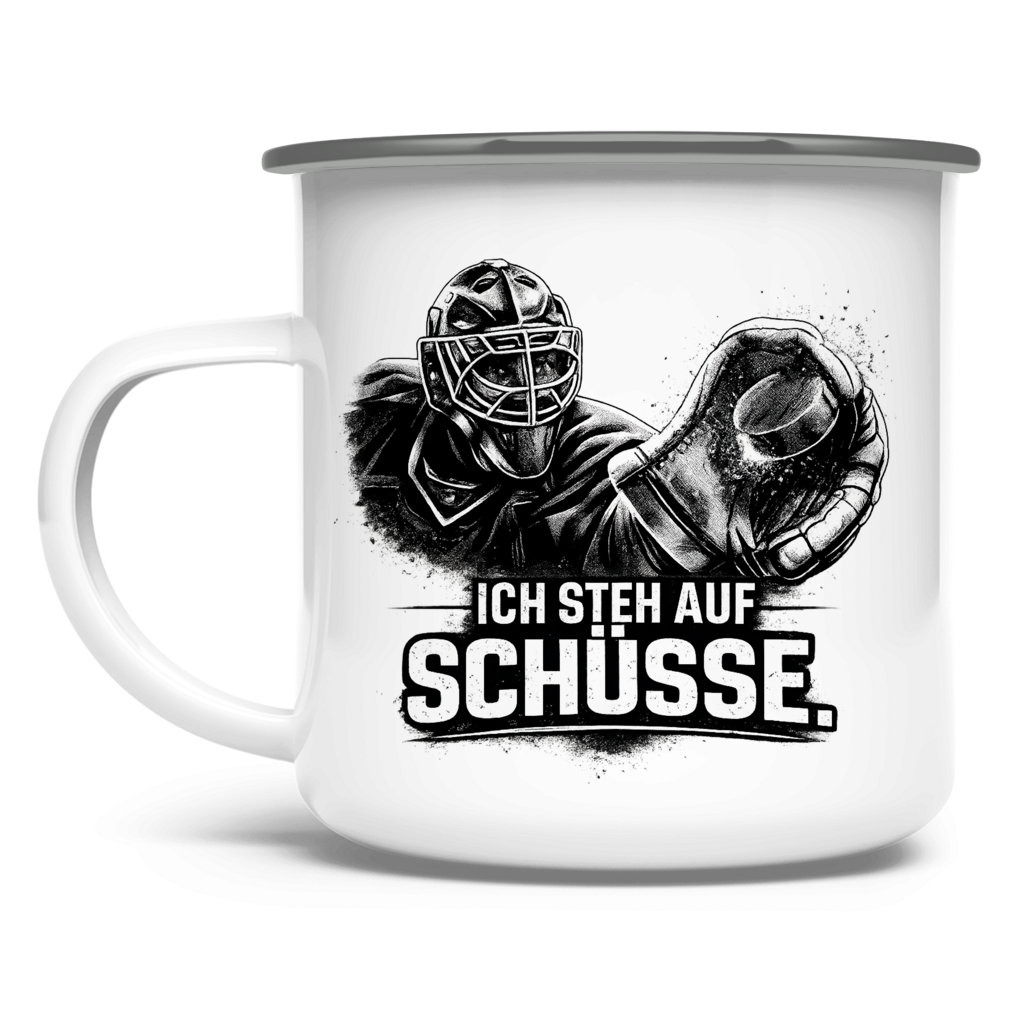 Emaille Tasse GOALIE - STEH AUF SCHÜSSE