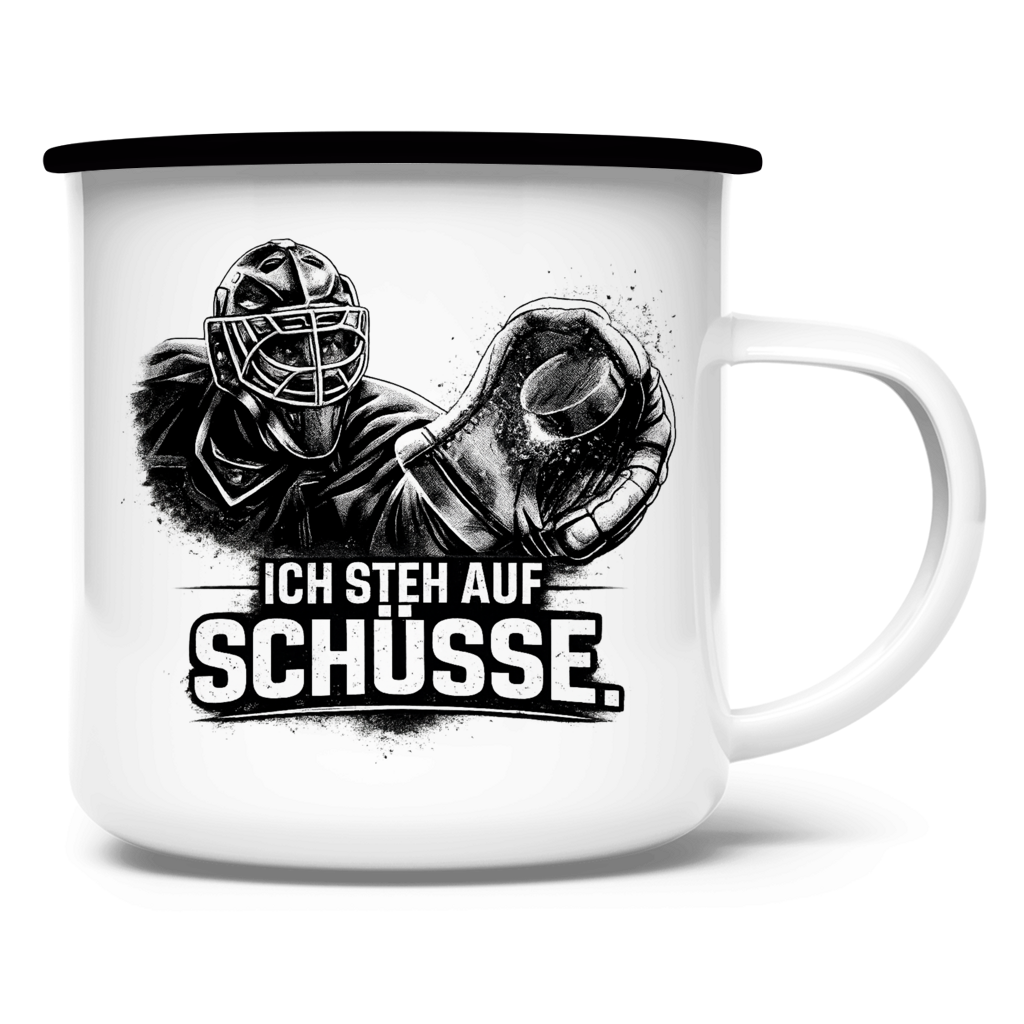 Emaille Tasse GOALIE - STEH AUF SCHÜSSE