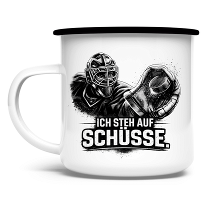 Emaille Tasse GOALIE - STEH AUF SCHÜSSE