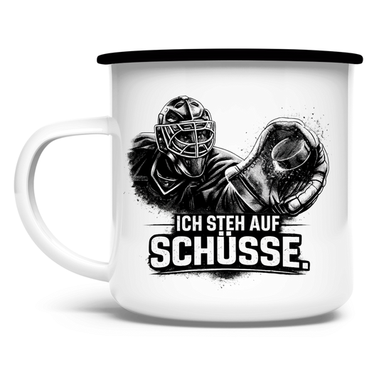 Emaille Tasse GOALIE - STEH AUF SCHÜSSE