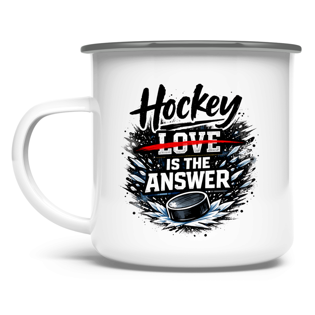 Emaille Tasse HOCKEY IS THE ANSWER