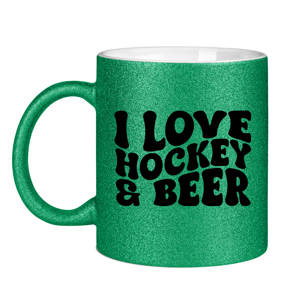 Glitzertasse I LOVE HOCKEY & BEER