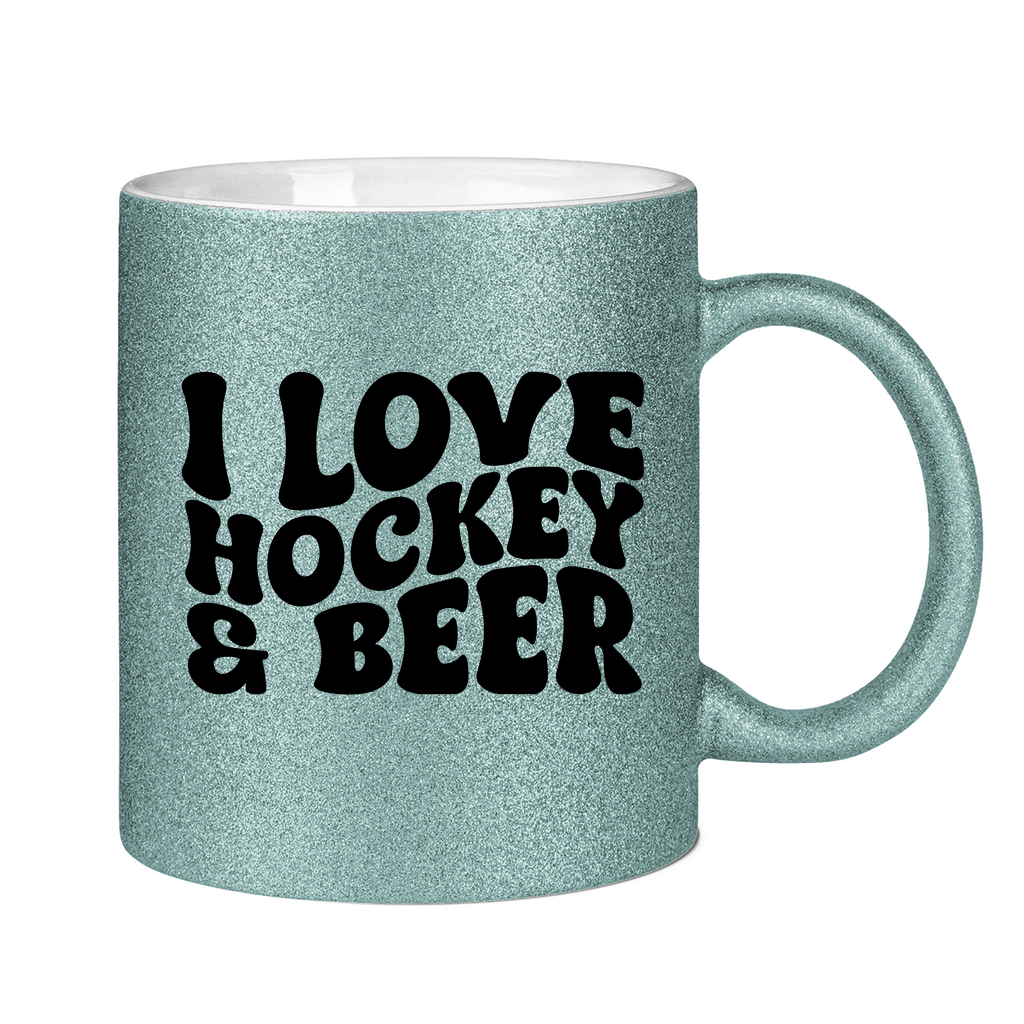 Glitzertasse I LOVE HOCKEY & BEER