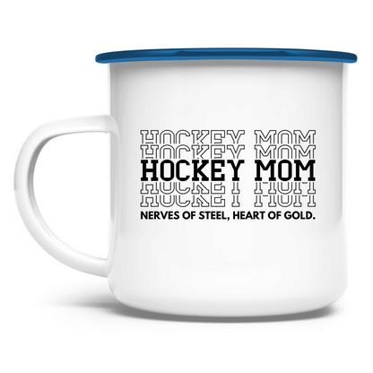 Emaille Tasse HOCKEYMOM NERVES & HEART