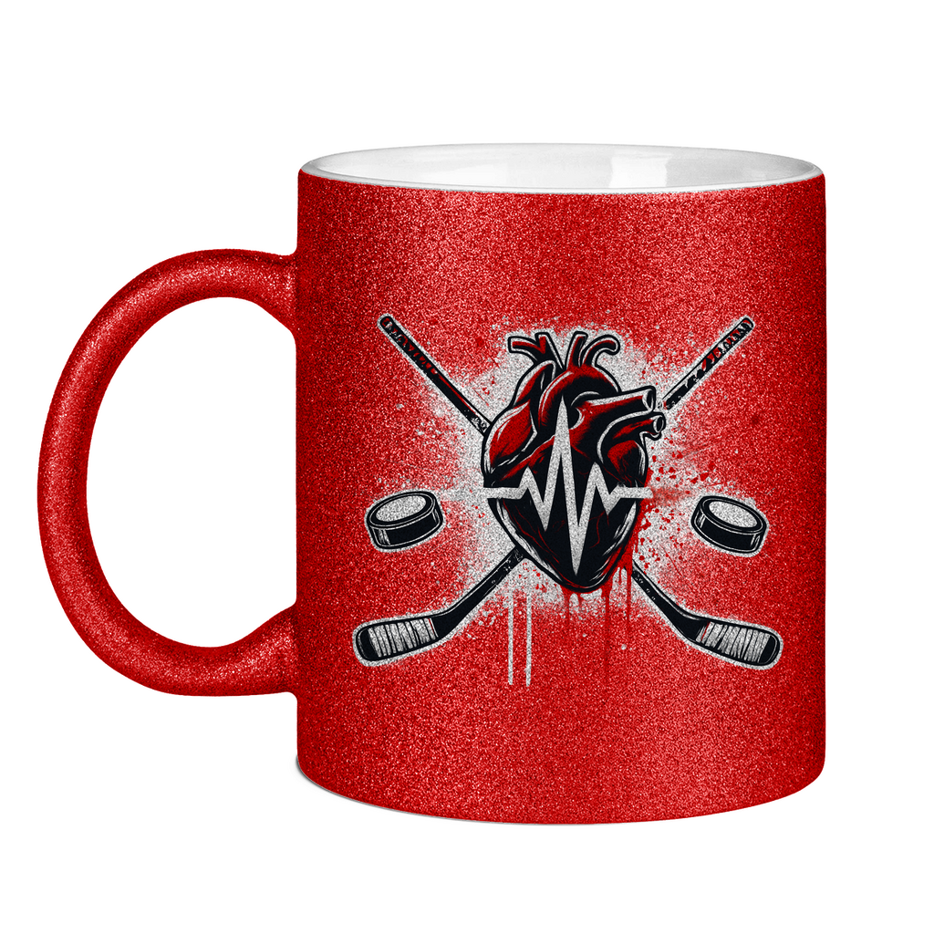Glitzertasse HOCKEY HEARTBEAT