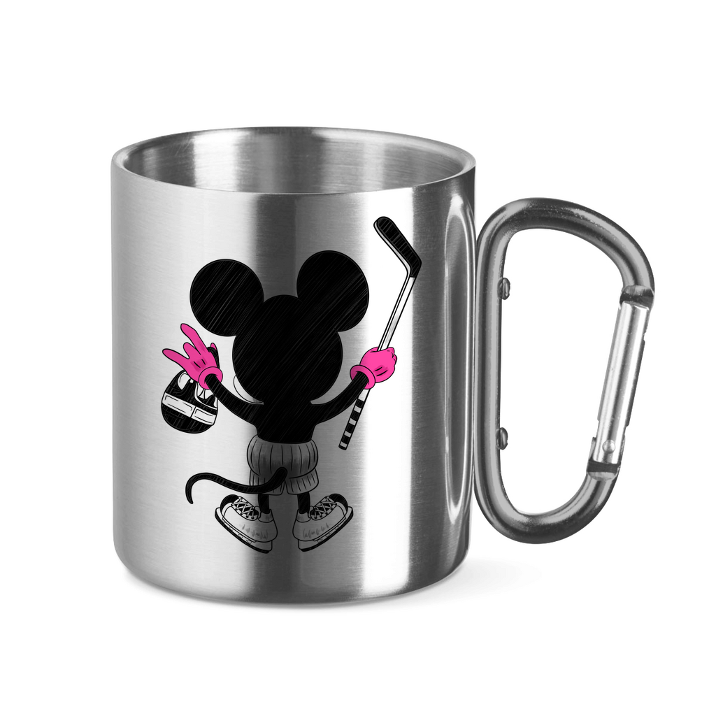 Edelstahltasse mit Karabinergriff HOCKEYMOUSE PINK