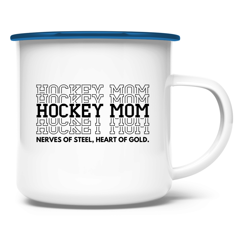 Emaille Tasse HOCKEYMOM NERVES & HEART