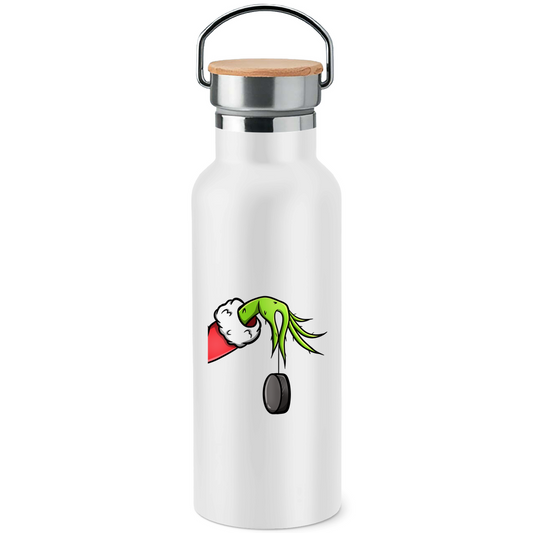 Edelstahl-Trinkflasche mit Bambusdeckel GRINCH HAND