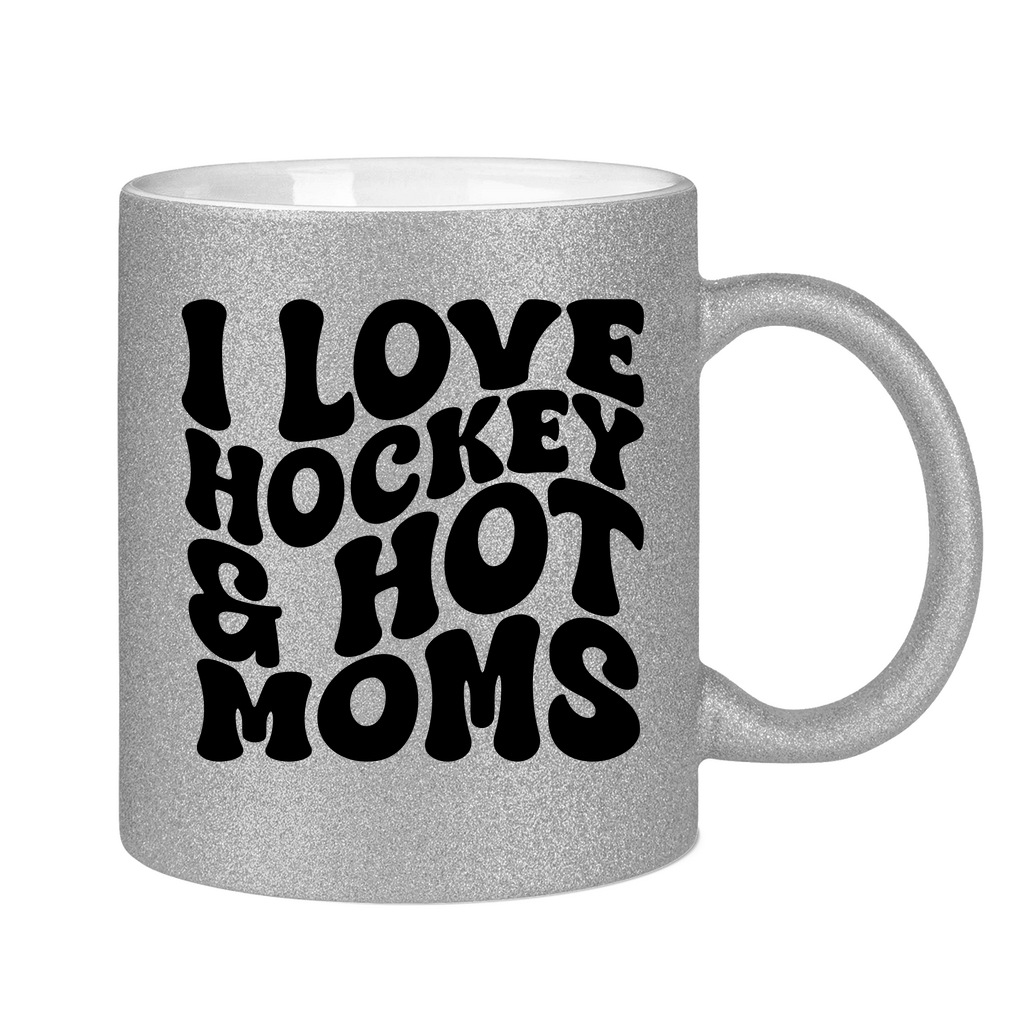 Glitzertasse I LOVE HOCKEY & HOT MOMS