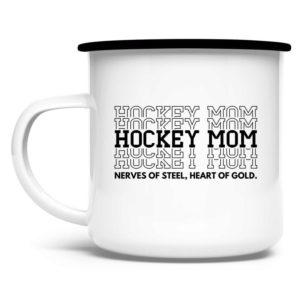 Emaille Tasse HOCKEYMOM NERVES & HEART