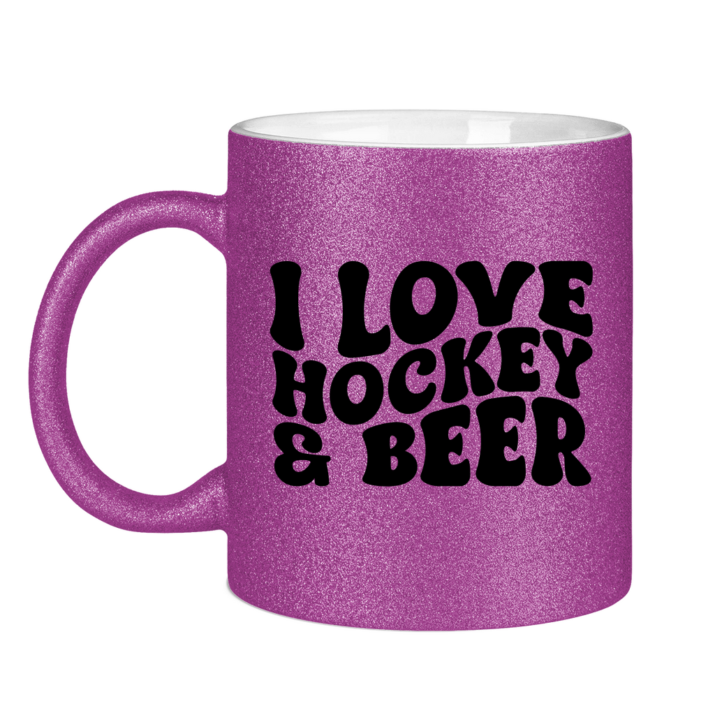 Glitzertasse I LOVE HOCKEY & BEER