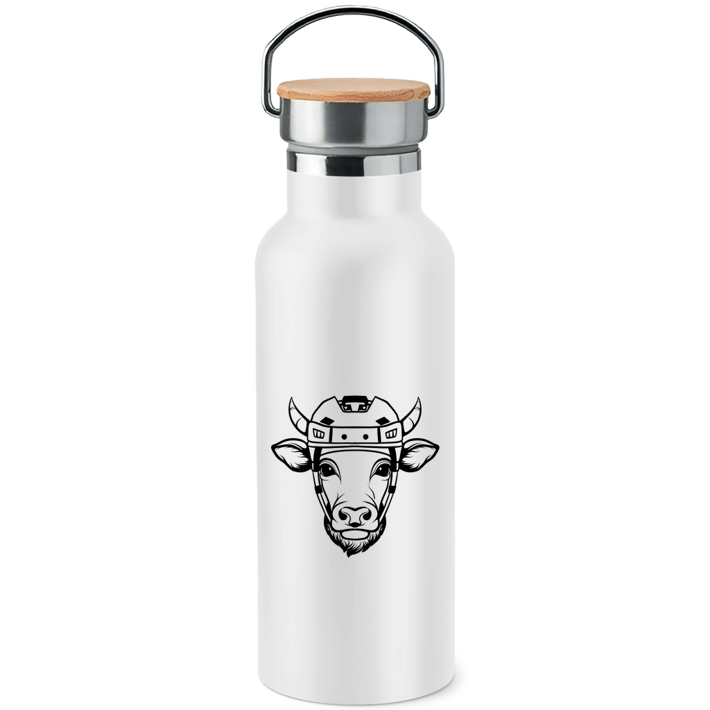 Edelstahl-Trinkflasche mit Bambusdeckel HOCKEYKUH