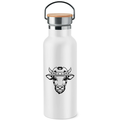 Edelstahl-Trinkflasche mit Bambusdeckel HOCKEYKUH